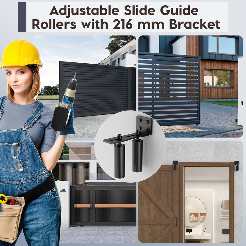 Heavy Duty Slide Gate Roller Guide with L Rear Post Steel Bracket, Sliding Rolling Gate Hardware Kit Support Assembly for Sliding/Rolling/Garage/Wood/Fence Door (Black-1pc, 6in) Black-1pc