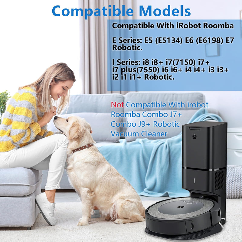 26 Replacement Parts for iRobot Roomba i7 i7+ i3 i3+ i4 i4+ i5 i5+ i6 i6+ i8 i8+ E5 E6 E7 Robot Vacuum Accessories, 2 Rubber Roller 8 Filters 8 Side Brushes 8 Vacuum Bags（NOT Fit the Combo J7+） 26 Replacement Parts