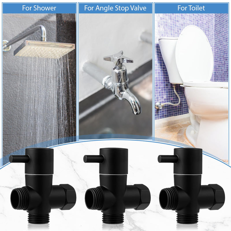 Nuanchu 4 Pack Alloy Shower Arm Diverter Valve for Hand Held Showerhead and Fixed Spray Head, g 1/2 3-way Bathroom Universal Shower System Replacement Part (Matte Black)