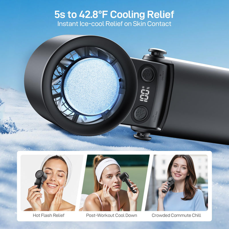 EPICKA Portable Handheld Fan with Ice Cooler - 25H Runtime, Rechargeable 6800mAh Personal Turbo Fan, Fast Charging, 0-100 Speed, Gifts for Women, Summer Travel Essentials, Black