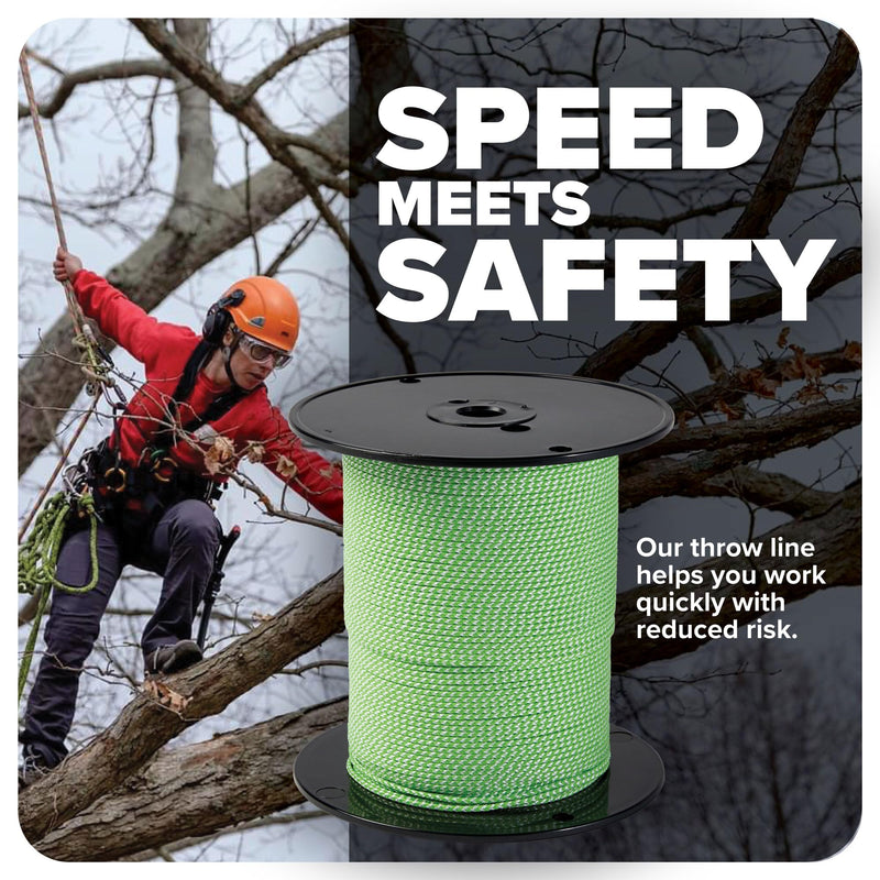Jameson Poly/Dyneema® Throw Line, 2.5mm x 180 ft, High Strength 450 lbs, Neon Green & White, Compatible with Tru Shot Launcher – Ideal for Arborist & Tree Care