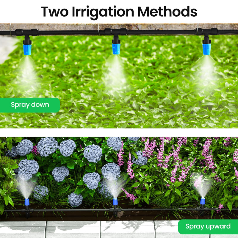 MIXC 65FT Greenhouse Watering System- Quick Efficient Connector Hanging Plant Watering System Automatic Mist Irrigation Kit with 1/4" Blank Tubing and Misting Nozzles 65FT(Updated)