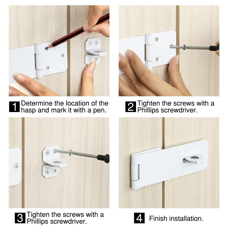 Alise Door Hasp Locks Latch,3 Inch SUS 304 Stainless Steel Packlock Clasp Hasp Lock Latch,Hinge Lock Padlock with Screws for Doors, White Finish 1 Pack 3 Inch