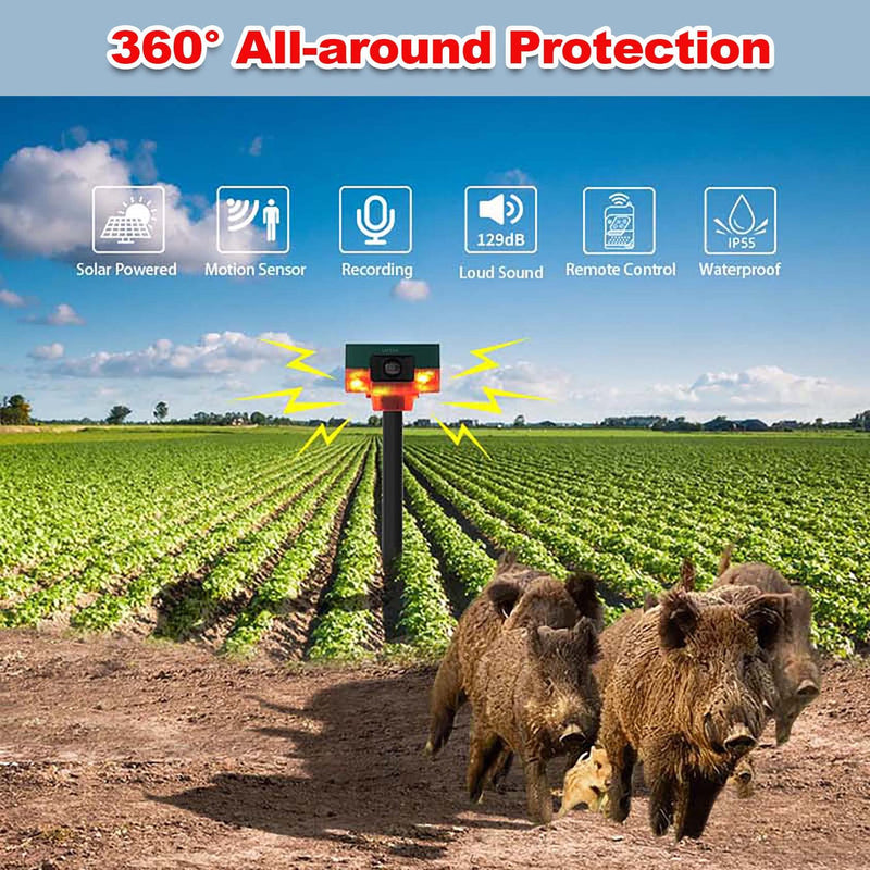 Solar Sound & Strobe Light Alarm 360° Motion Detector, Record 15S Custom Message Siren Security Alert System for Farm Barn Villa (Red) Red