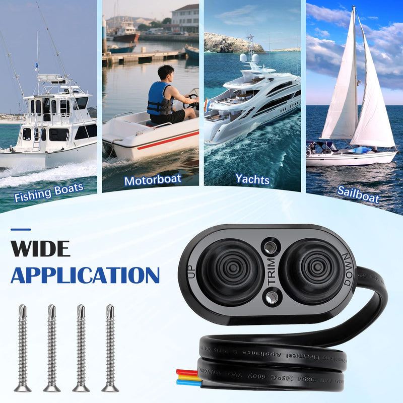 Boat Trim Switch, IP67 Waterproof Tilt Trim Switch with Push Button for Fishing Boats, Yachts, Ships (Black)