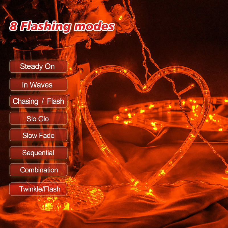 LOLStar Valentines Day Decor, Connectable Red Heart-Shaped 138 LEDs 12 Hearts String Lights Plug in With Remote, 8 Flashing Modes and Timer Function Window Curtain Light for Valentines Day Decorations