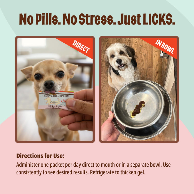 Licks Littles Skin & Allergy - Skin, Coat & Seasonal Allergy Support for Dogs - Omega 3, Turmeric, Inositol & Vitamin C - Pill-Free Gel Packets - Fish Flavor - 30 Packets 30 Count (Pack of 1)