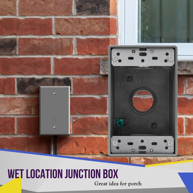 ENERLITES Weatherproof Outlet Box with Three 3/4-in Threaded Outlets, Outdoor Electrical Box, 3 Holes 0.75” Each, 1-Gang, 4.57” Height x 2.83” Length x 2.05” Depth, EN1375 0.75 Inch