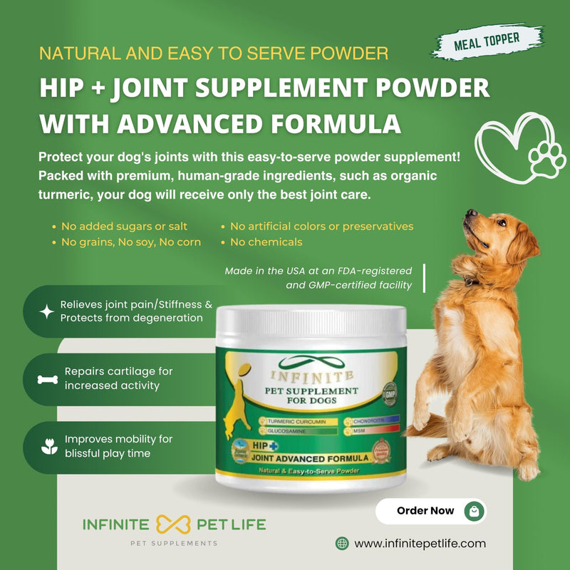 Infinite Pet Supplements Advanced Hip and Joint Supplement for Dogs Large Breed - Glucosamine for Dogs Mobility & Pain Relief - Chondroitin, MSM & Turmeric | Bundle Pack(Chewable Tablets + Powder)