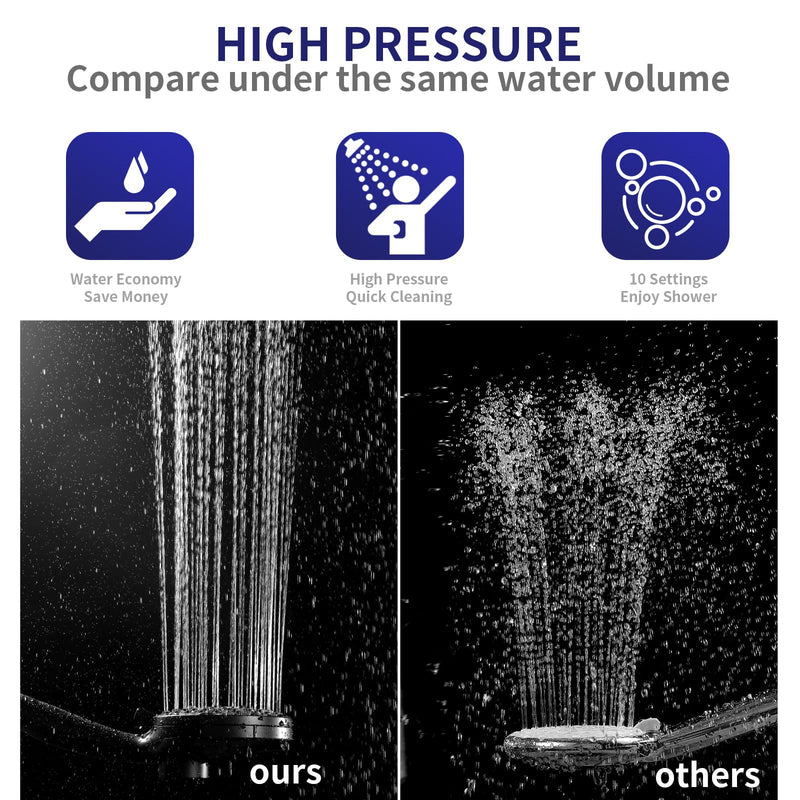 Filtered Shower Head with Handheld - 10 Spray Modes High Pressure Handheld Shower with Filter Spray Combo, Magnetic Shower Heads, With 60-Inch Long Hose（Matte black） Matte Black