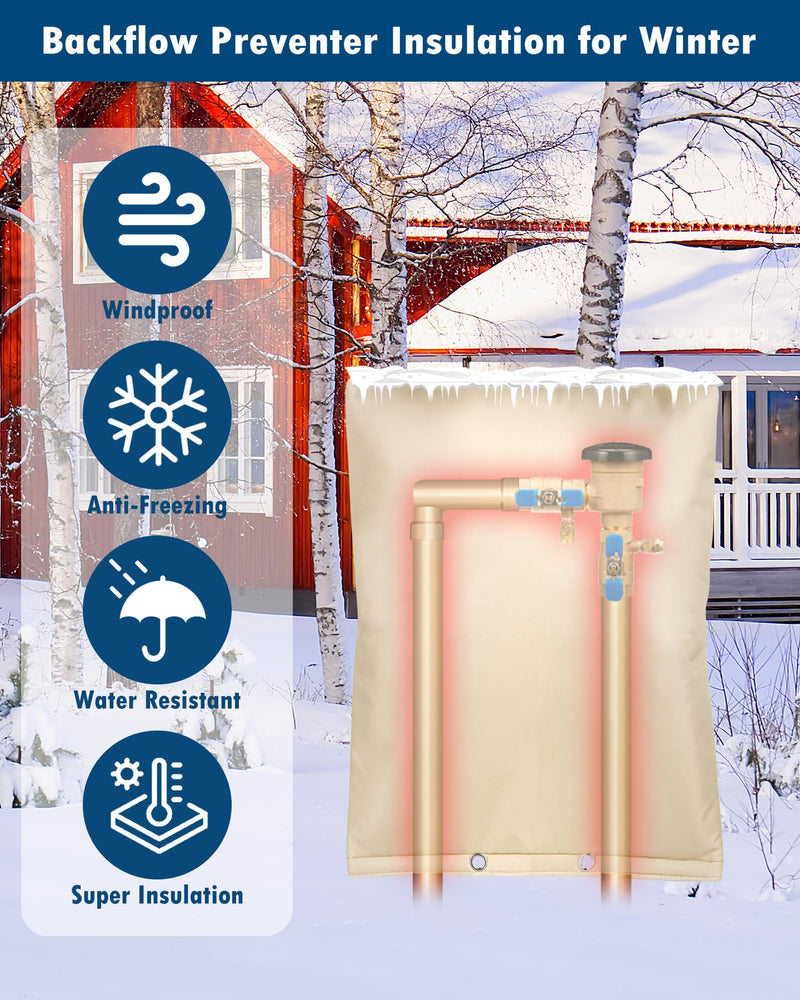Backflow Preventer Insulation Cover, (5°F) Actgan 16"X20" 5 Layers Outdoor Pressure Vacuum Breaker Cover, Water Well Pump Cover, Sprinkler Valve Cover, Faucet Cover for Winter Freeze Protection Beige 16"W × 20"H