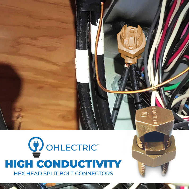 OHLECTRIC High Conductivity Hex Head Copper Split Bolt Connectors for Direct Burial - Wire Size 3 AWG, Perfect for Contractors and Electricians- OL-45519, Pack of 10