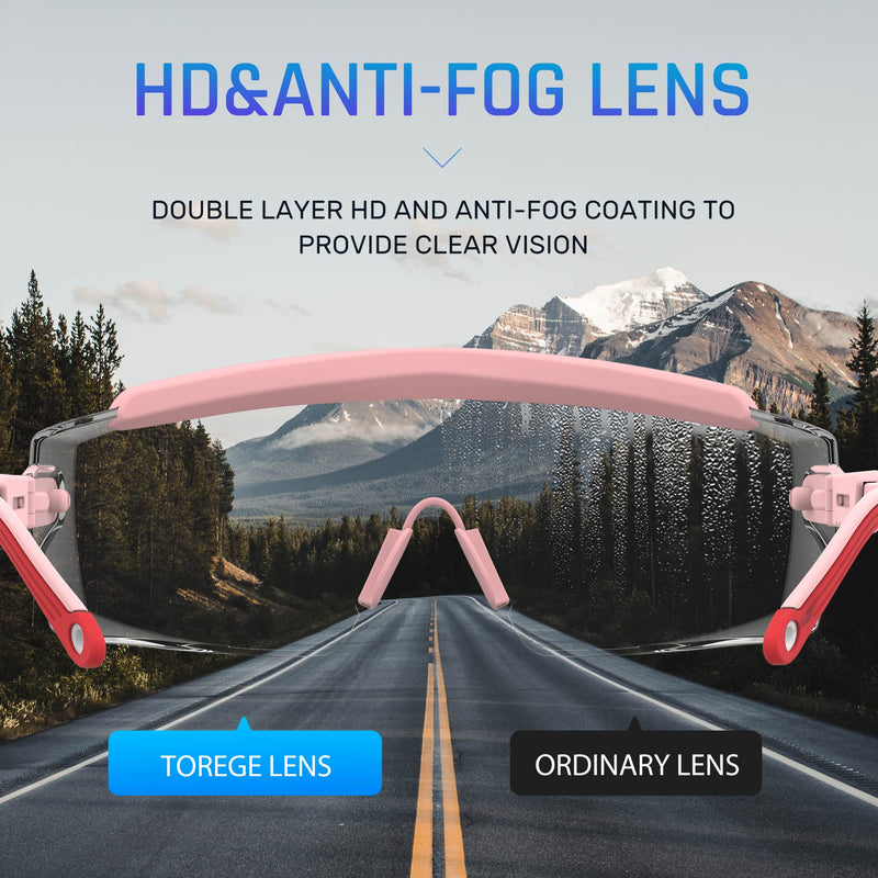 Anti Fog Safety Glasses Safety Goggles Over Glasses Protective Glasses with Anti Scratch Lenses Adjustable Pink