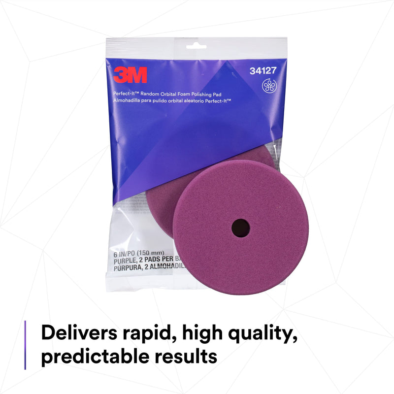 3M Perfect-It Random Orbital Foam Polishing Pad, 6"/150 mm, Purple, 34127, for Automotive Compounding and Polishing 150mm 6"