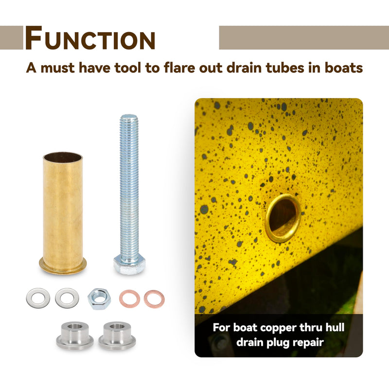 1 inch Drain Tube Flaring Tool, 1" Flanging Tool Kit for Boat Transom with 3 x 1 inches Brass Drain Tube