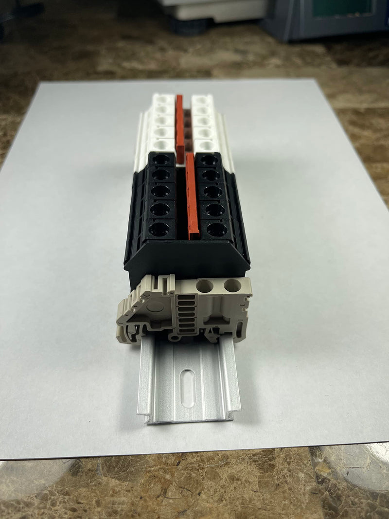 Dinkle Combiner DK10N White/Black 10 Gang with Jumpers Inserted DIN Rail Terminal Blocks, 6-20 AWG, 60 Amp, 600 Volt White Black Bus Bar Busbar