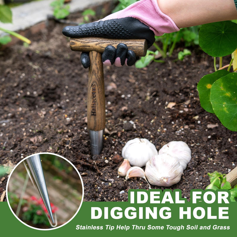 2024 New Upgrade Hand Dibber with 5 inches Measuring Scale, Easy to Grip L-Shaped Wood Handle Dibbler, Stamped Stainless Steel Tip Seed Dibber, 11.3'' Dibber for Sowing Seeds and Planting Seedlings