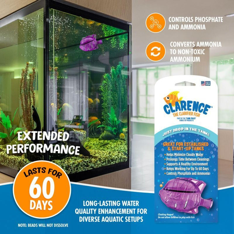 Clarence the Clarifier Fish - 1 pk, Purple - Aquarium Treatment, Clear Cloudy Fresh-Saltwater, Fish-Plant Safe, 10gal Tank Maintenance Each 1 Pack