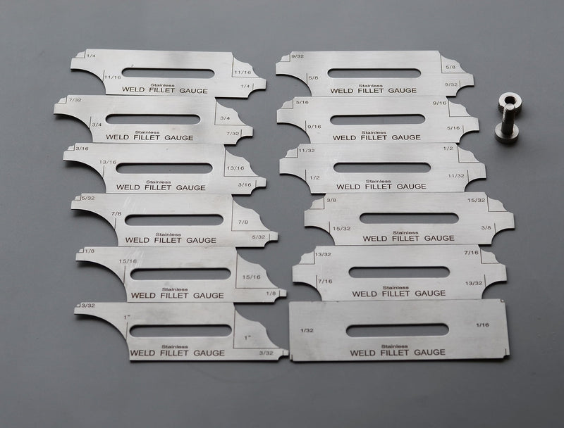 RIVERWELD 12 Piece Fillet Weld Set 1/32" increments to 1/2", 1/16" increments to 1" Inch RL Gauge Welding Inspection Test Ulnar Checking Fillet Leg and Throat Size | RL Gauge Welding Inspection Test Ulnar Checking Fillet Leg and Throat Size