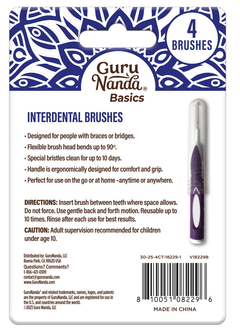 GuruNanda Interdental Brushes with Caps - Floss Picks for Teeth Cleaning - Mint Flavor - 4 Pack