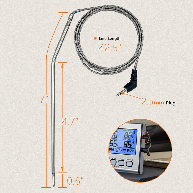Meat Thermometer Probe Replacement for Thermopro Thermometers TP04, TP06, TP06S, TP07, TP07S, TP08, TP08S, TP09, TP09B, TP10, TP16, TP-16S, TP17, TP20, TP25, 2.5mm TP-Meat Probe