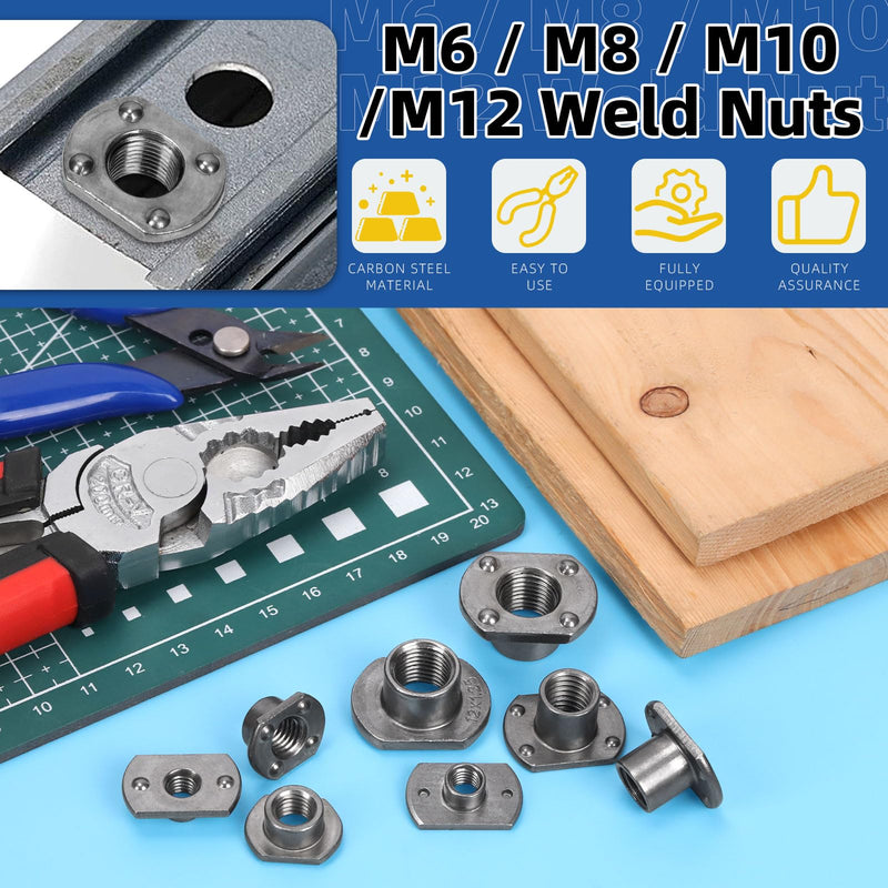 Glarks 32Pcs Weld Nuts Set, M6 M8 M10 M12 Tab Base UNC Carbon Steel Machine Screw T-Nuts 2 Projection 4 Projection for Furniture Vehicles Caster Industry Machine m6, m8, m10, m12