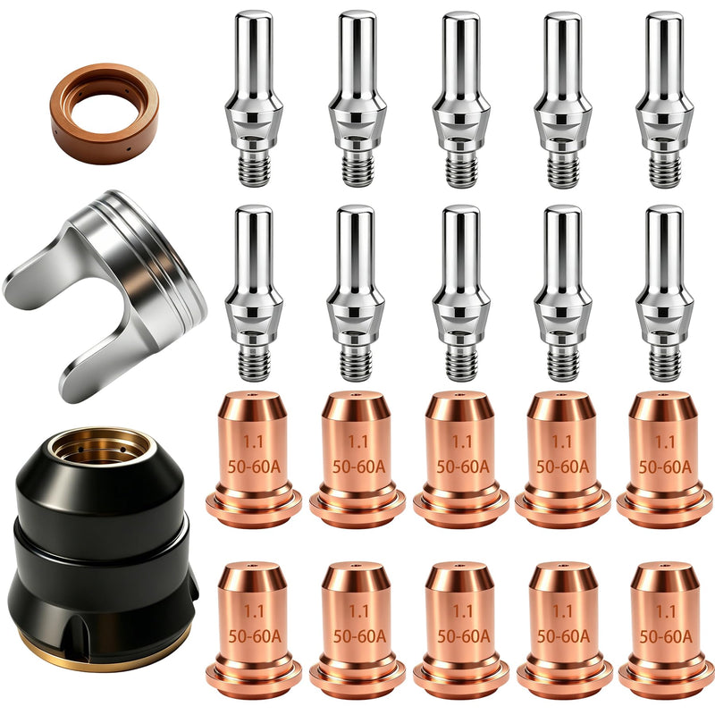 23PCS IPT60 Plasma Cutter Torch Consumables Kit,.045''Plasma Cutter Accessories for CUT55 NON-HF, CUT55 MP, CUT60 Non-HF, with Nozzle, Electrode, Shield Caps, Stand Off, Swirl Ring, Fit 50-60A Current .045"