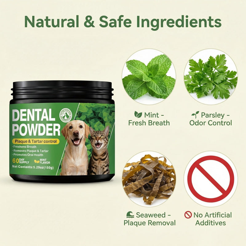 Dog Breath Refreshing Toothpaste Powder - Natural Dog Tooth Powder for Cleaning Plaque and Tartar - Refreshing Breath, Promoting Oral Health - Daily Dental Supplement -150g/75 Servings - Mint Flavor