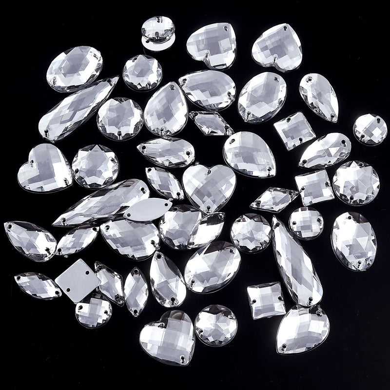Blinginbox Sew On Rhinestones Flatback Mixed Shape Acrylic Sewing Crystal Rhinestones Gems for Crafts DIY Clothes.（Crystal）