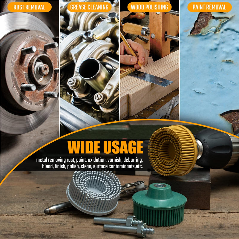 2 Inch Bristle Disc, 3 Pieces Bristle Disc Grade - 120# 80# 50# Grit Abrasive Coating Removal Disc for Metal with 1/4 Inch Shank Attachment