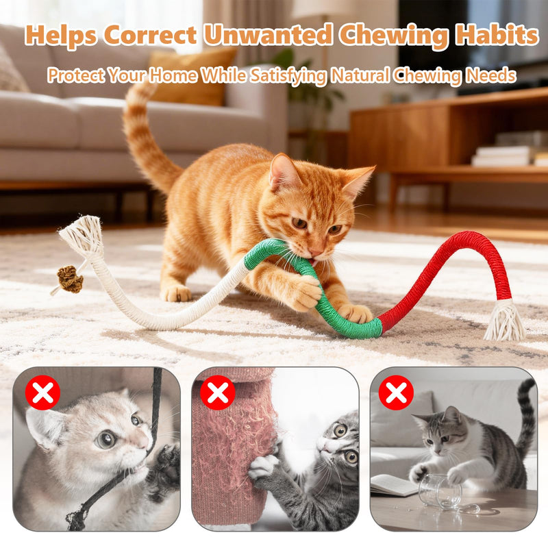 23.6In Cat Chew Ropes Toy - 6 Pack Silvervine Interactive Nip Kicker Toy Catnip Kicker Interactive Kitten Teething to Redirect Chewing for Indoor Cats to Promote Oral,Dental Health