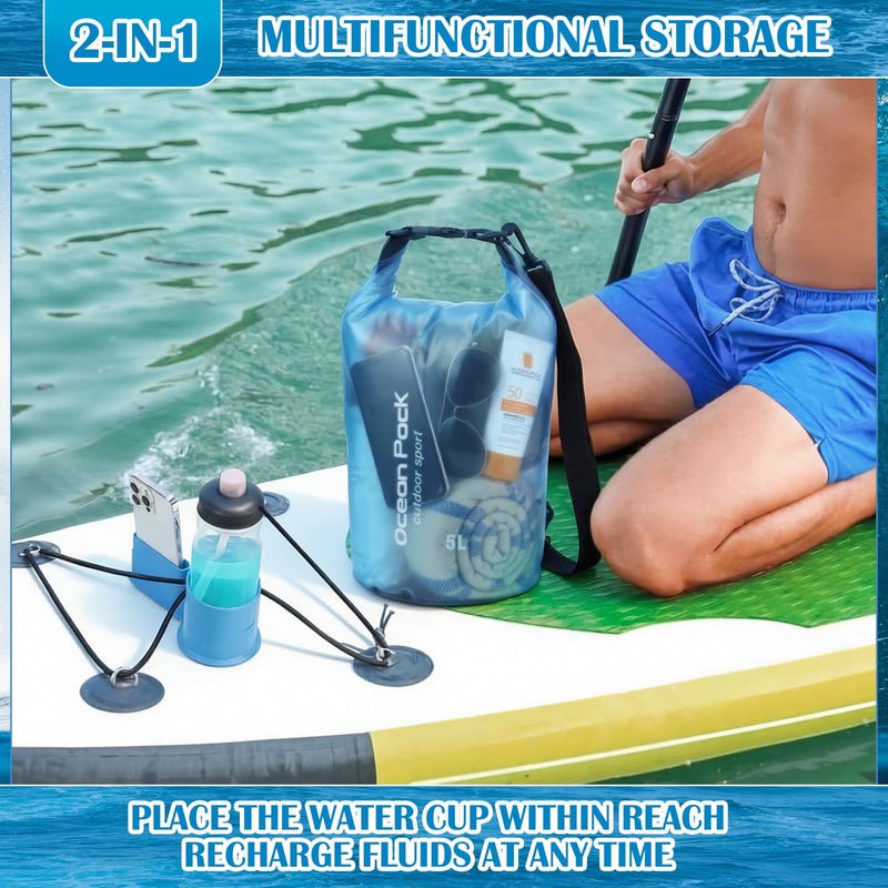 Thinkday 3 Pcs Paddle Board Accessories Include 5L Waterproof Dry Bag for Women Men 2-in-1 Paddleboard Cup Holder Waterproof Phone Case Roll Top Lightweight Storage Bag for SUP Kayak Boat (Blue) Blue
