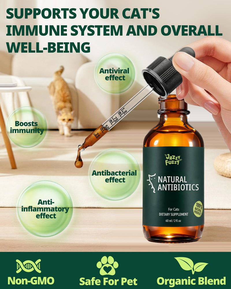 Antibiotics for Cats with L-Lysine & Taurine, Natural Cat Antibiotic Supplement for Immune Support & Allergy Relief, Respiratory Health, Sneezing & Runny Nose, for All Cats, Chicken Flavor, 2 Oz