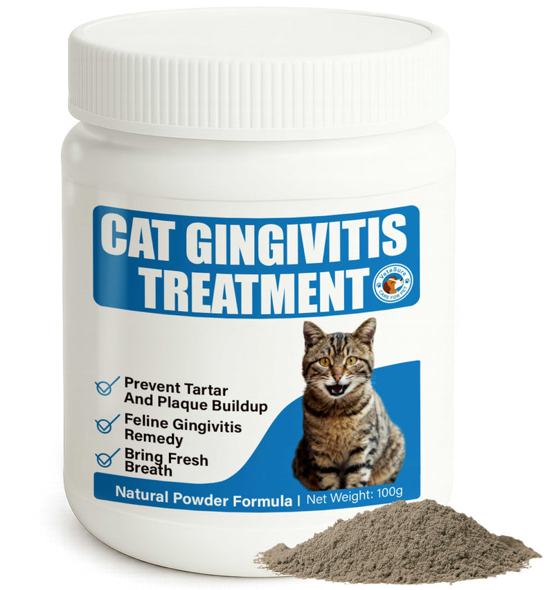 Cat Gingivitis Treatment – Natural Tartar & Bad Breath Support with Probiotics – Easy to Use Oral Care for Teeth, Cat Gums & Gut Dental Powder