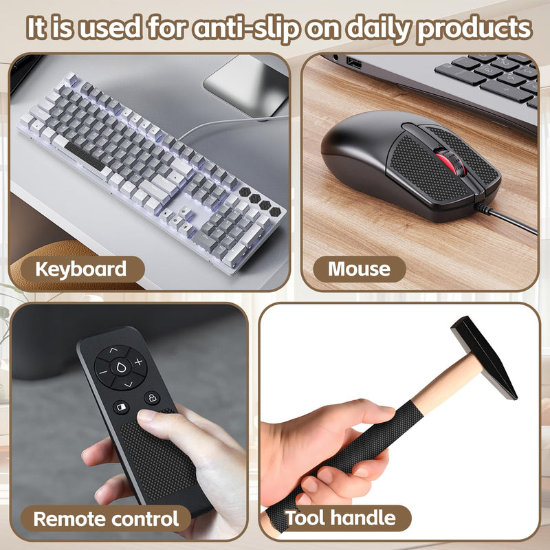 Rubber Grip Tape Kit, Durable Non-Slip Tape with 92 Customizable Pre-Cut Strips, Ideal for Increasing Friction and Comfortable on Phones, Cups, Tool Handles, and Game Controllers.(2Pack, Black) 2