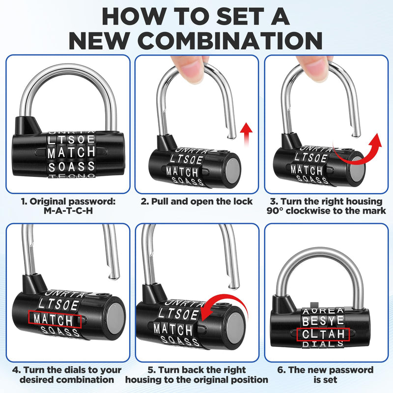 4 Pack 5 Letter Combination Lock - Keyless Resettable Word Padlocks for Gym Lockers, Toolboxes, Cabinets & Hasp - Heavy Duty Zinc Alloy, 5 Digit Combo (Black, Silver, Red, Blue)