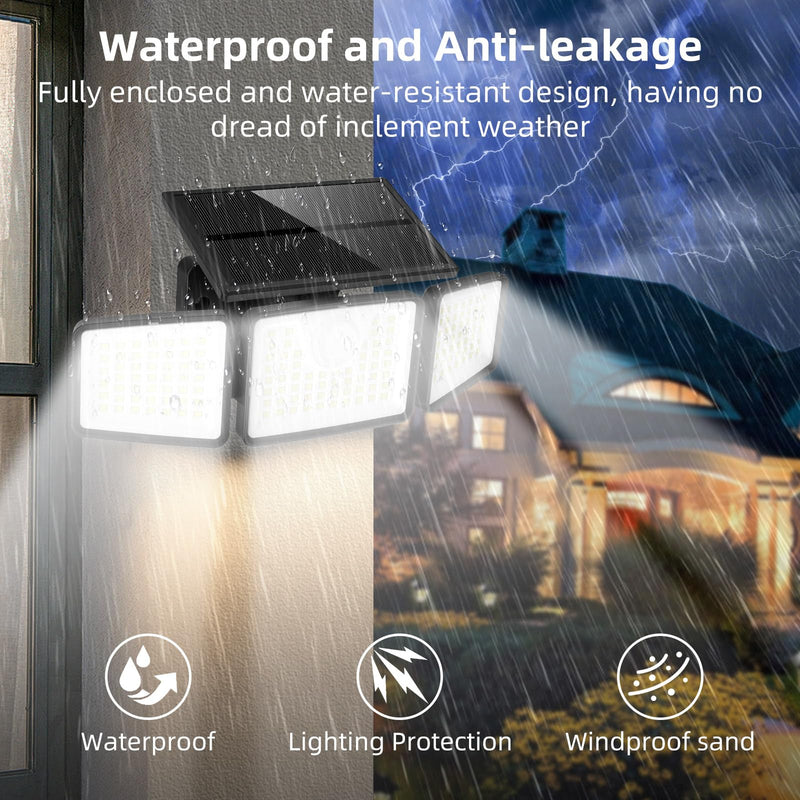2500LM Solar Lights Outdoor with Motion Sensor,3 Head 270° Wide Angle Street Area Lights, IP65 Waterproof Security Lighting with 3 Modes(Non-Remote,2 Pcs) 3Head-Non-Remote-2 Pcs
