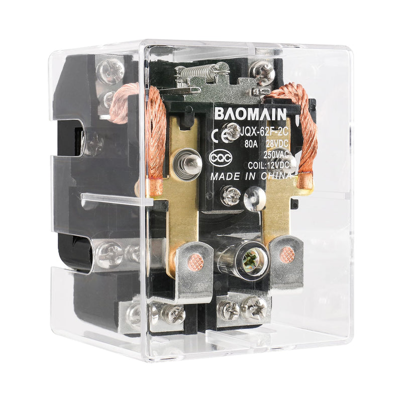 Baomain High Power Relay JQX-62F-2C Coil Voltage DC 12V 80A DPDT 2NO 2NC Electronmagnetic Relay