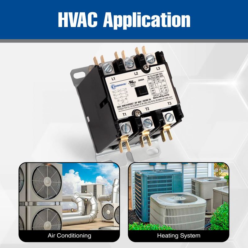 Cambridge 1-Pole 40A 24V AC Coil Definite Purpose Contactor for Air Conditioner Condenser Compressor