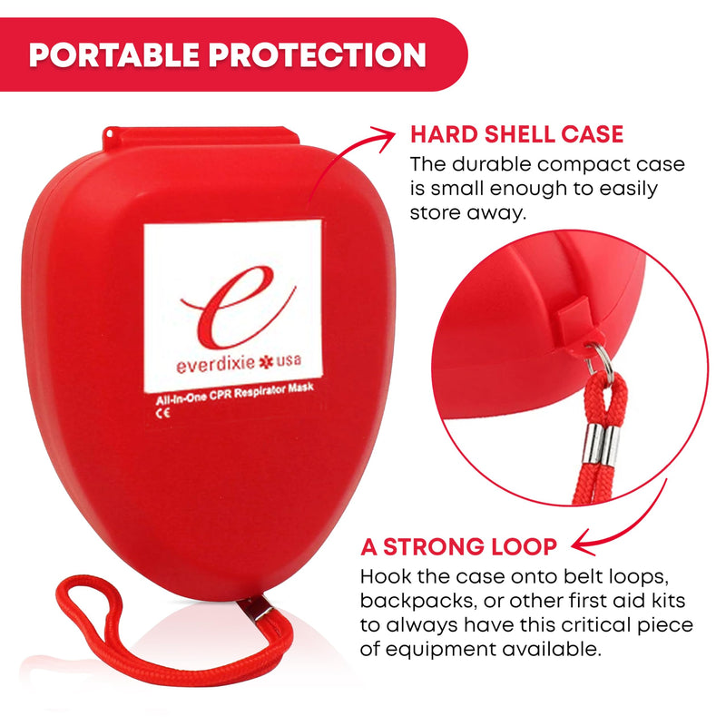 Ever Ready First Aid CPR Rescue Mask, Adult/Child Pocket Resuscitator, Hard Case with Wrist Strap, Gloves and Wipes 1