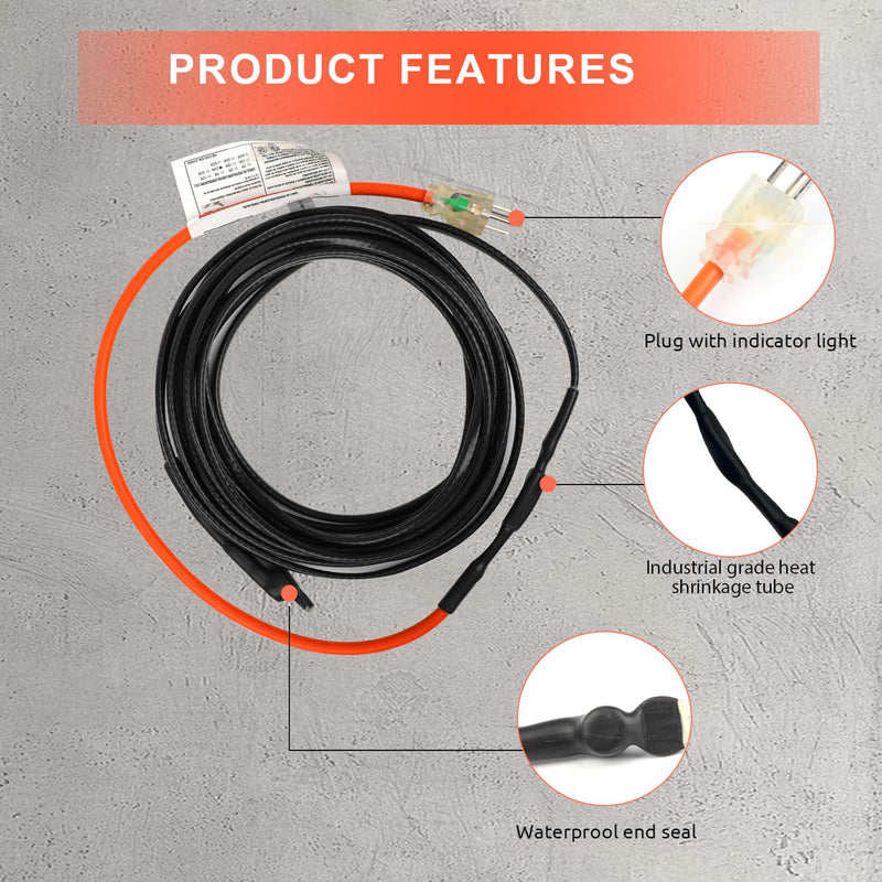 HEATIT Heating Cable - CSA & ETL Approved, Prevents Pipe Freeze, Keeps Water Flowing, Energy-Efficient, Reliable Performance, Hassle-Free, Durable Heat Tape for Water Pipes HISD 6ft, 7w/ft, 120V 6 ft