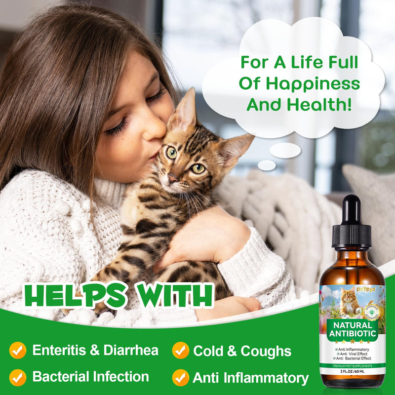 Antibiotics for Cats, Natural Antibiotics for Cats, Cat Multivitamin for Pets, Cat Antibiotics Helps Support a Healthy Immune System, 2 Fl Oz