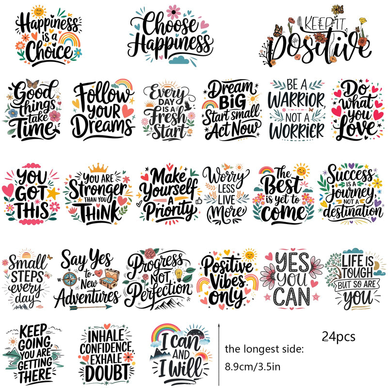 24pcs UV DTF Cup Wraps Heart Wildflower Tree Stickers for Ceramic Mug Inspirational uvdtf Transfer Decals for Glass Cups Positive Black Words UVDTF Decals for Furniture DIY Crafts CD40