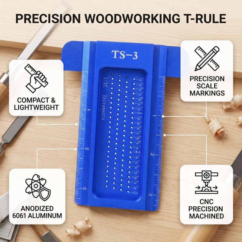 Precision Marking T-Rule, Aluminum Alloy Hole Positioning Scribing Gauge Woodworking Measuring Tool(Blue)
