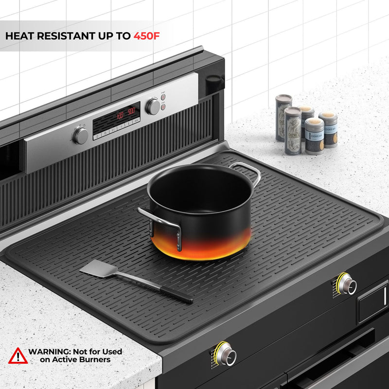 Stove Top Covers for Electric Stove (28'' x 20''),Glass Stove Top Cover, Heat Resistant Mat up to 450°F, Flat Electric Stove Top Cover, Dish Drying Mat (Ridged Black) Ridged Black