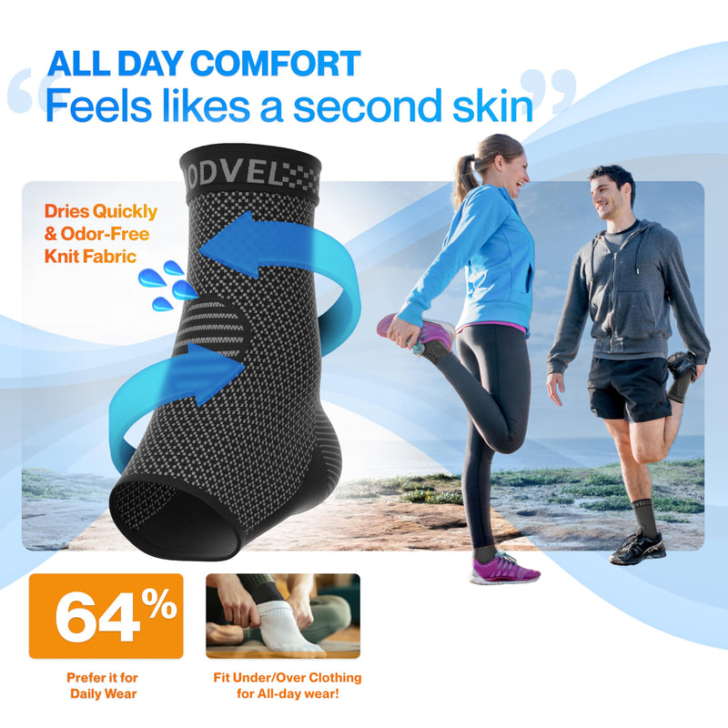 Modvel Foot & Ankle Brace Socks for Sprained Ankle Compression Sleeve - Plantar Fasciitis Relief Brace, Foot Support for Women & Men - Tendonitis & Arthritis Foot Sleeve, Stabilizing Ankle Wrap Medium A Black 2