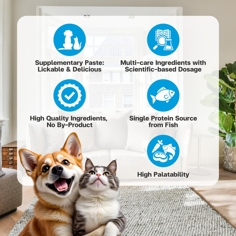 Fiber for Cats & Dogs – Tuna with Salmon – Cat Hairball Remedy & Cat Constipation Relief – 6 Functional Fibers with Prebiotics for Gut Health, Hairball Control – 30 Sachets