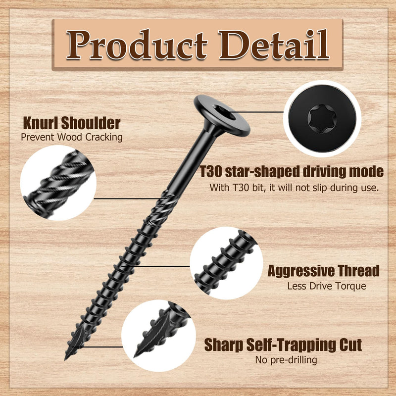 25PCS #14 x 4 Inch Lag Screws Structural Wood Screws 4 inch, Black Coated Rust Resistant Heavy Duty Construction Screw Star Drive with Bit #14x4"