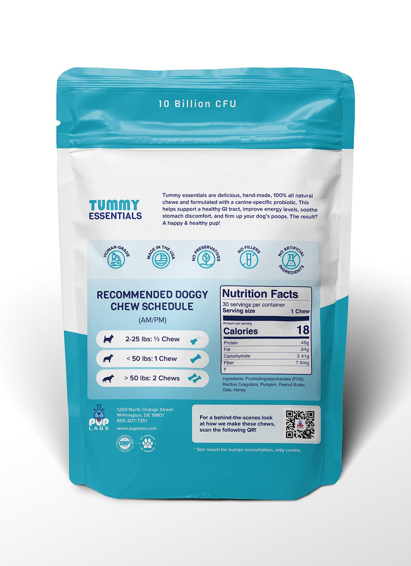 Tummy Essentials Probiotics for Dogs - Eliminate Digestive Dysfunction - Supports Gut Health - Dog Probiotics Support a Happy and Active Life - Made for All Dogs and in The USA, 30 Chews Bag - PawsPlanet Australia