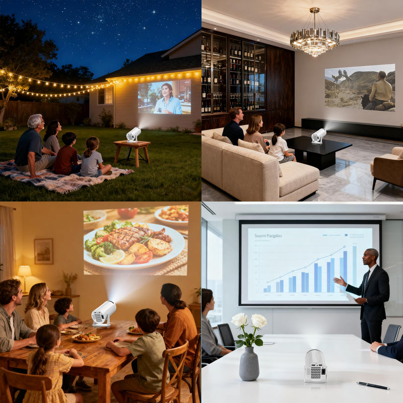 Mini Portable Projector Support 4K, 200 Ansi Outdoor & Home Movie Projector with WIFI and Bluetooth, Automatic Keystone Correction, 180°Rotatable, Compatible with HDMI USB PC Laptop